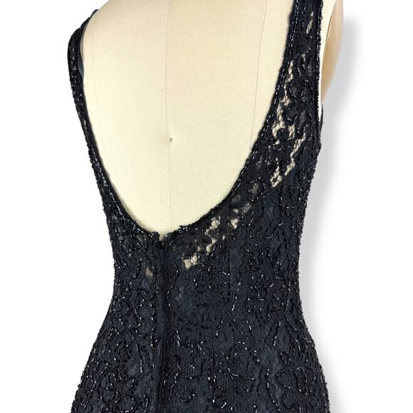 Vintage CARMEN MARC VALVO runway black lace glass beaded evening gown SIZE 4 - Picture 9 of 16